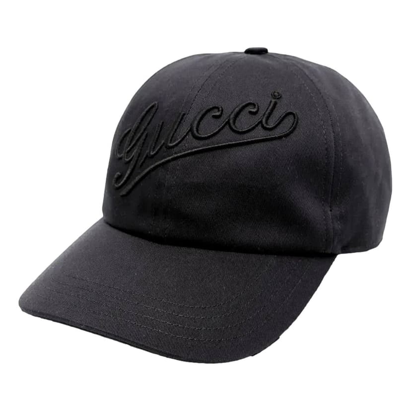 Gucci Gucci Black Embroidered Logo Cotton Baseball Cap Large