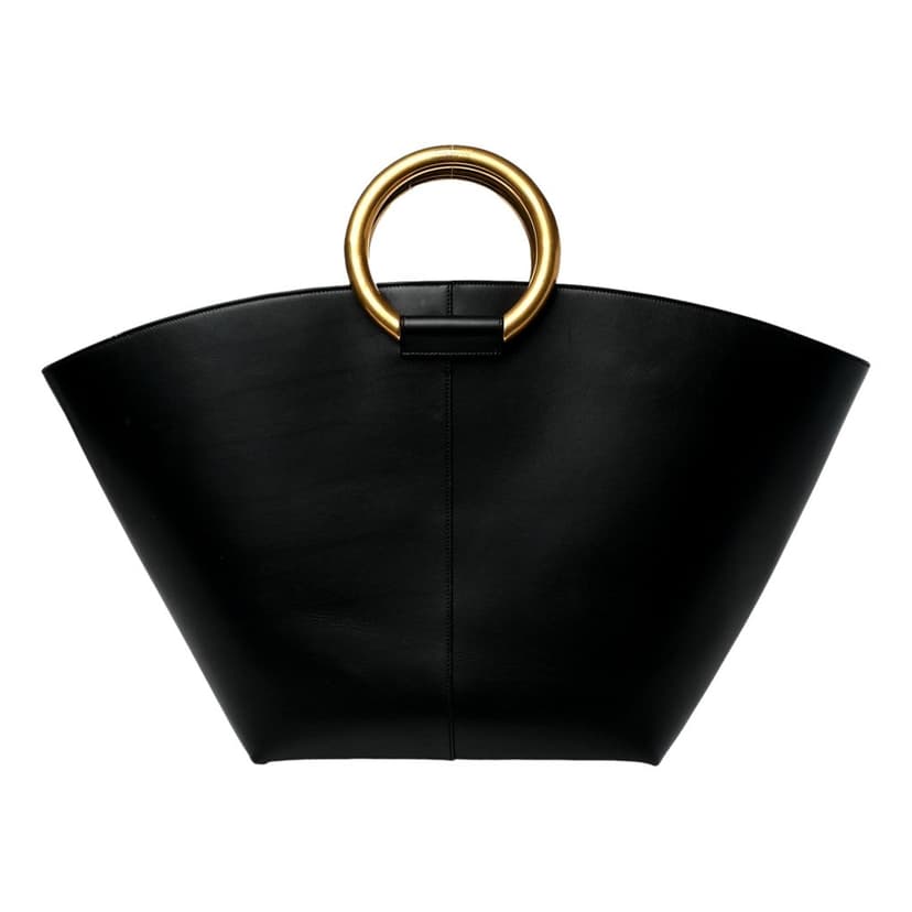 Saint Laurent Saint Laurent Maxi Ring Handle Tote in Black Smooth Leather with Gold-Tone Ring Hardware Large