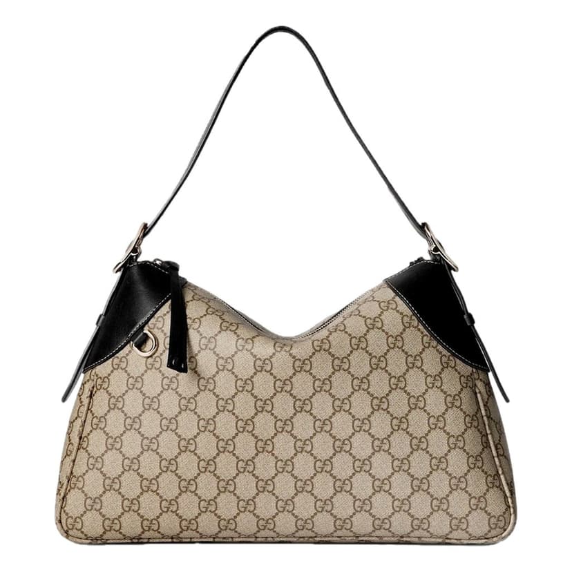 Gucci Gucci GG Emblem Surpeme Canvas Medium Leather Shoulder Bag Black Beige