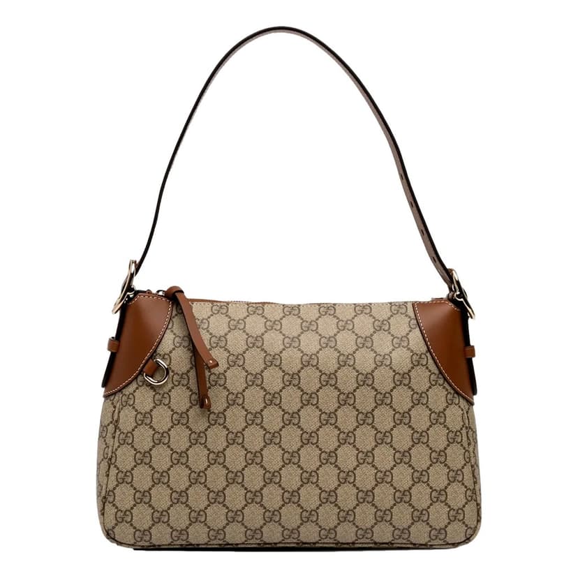 Gucci Gucci GG Supreme Emblem Medium Shoulder Bag Brown Beige