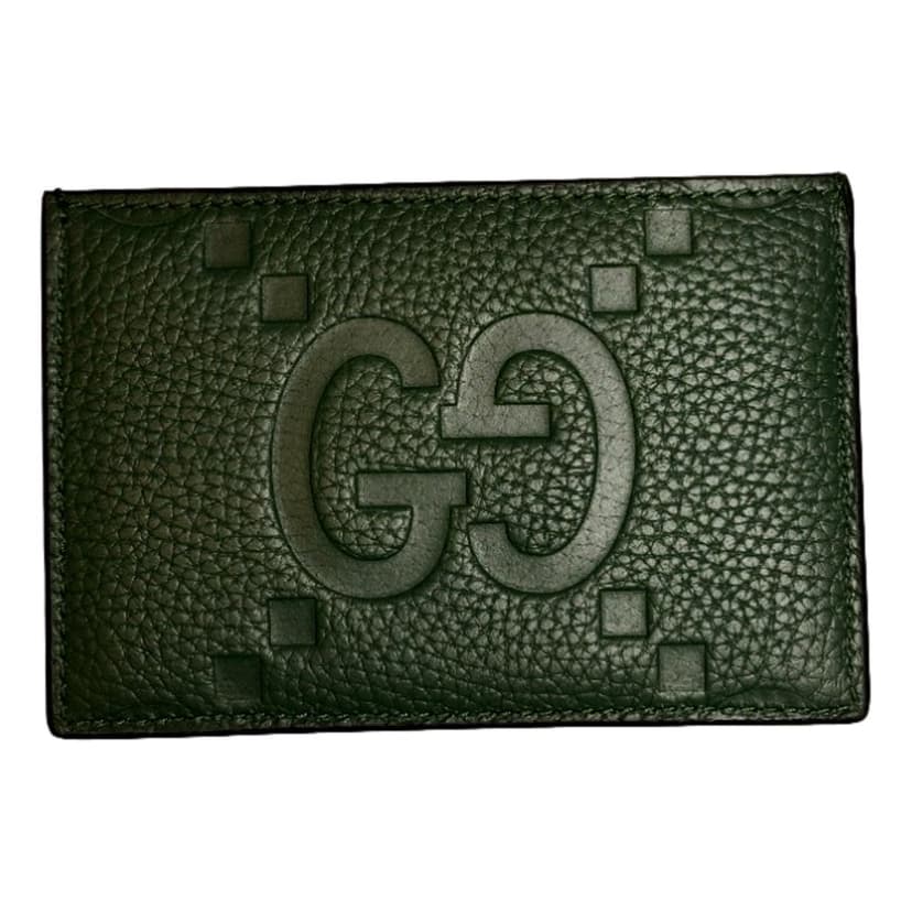Gucci Gucci Jumbo GG Green Leather Card Holder Wallet Embossed Logo