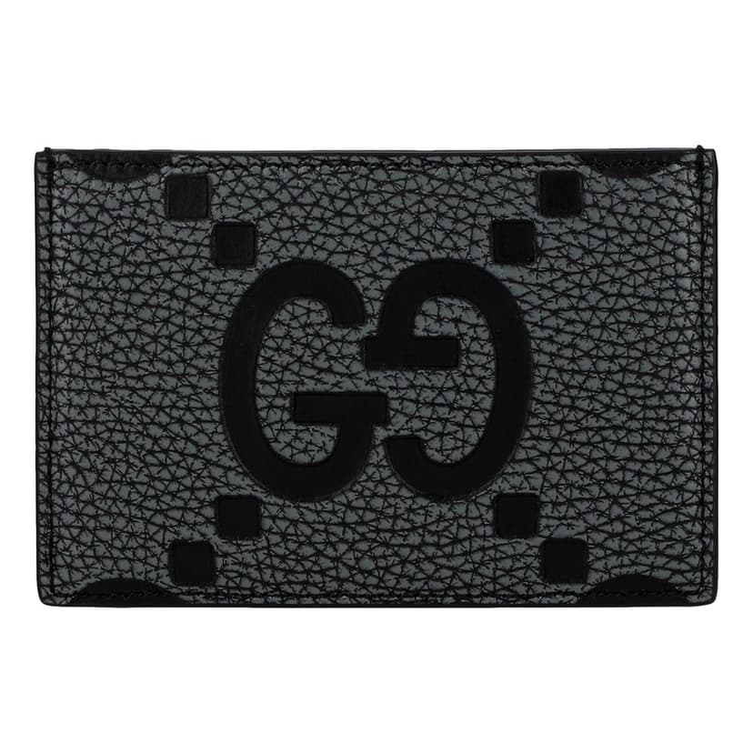 Gucci Gucci Jumbo GG Gray Leather Card Holder Wallet Embossed Logo