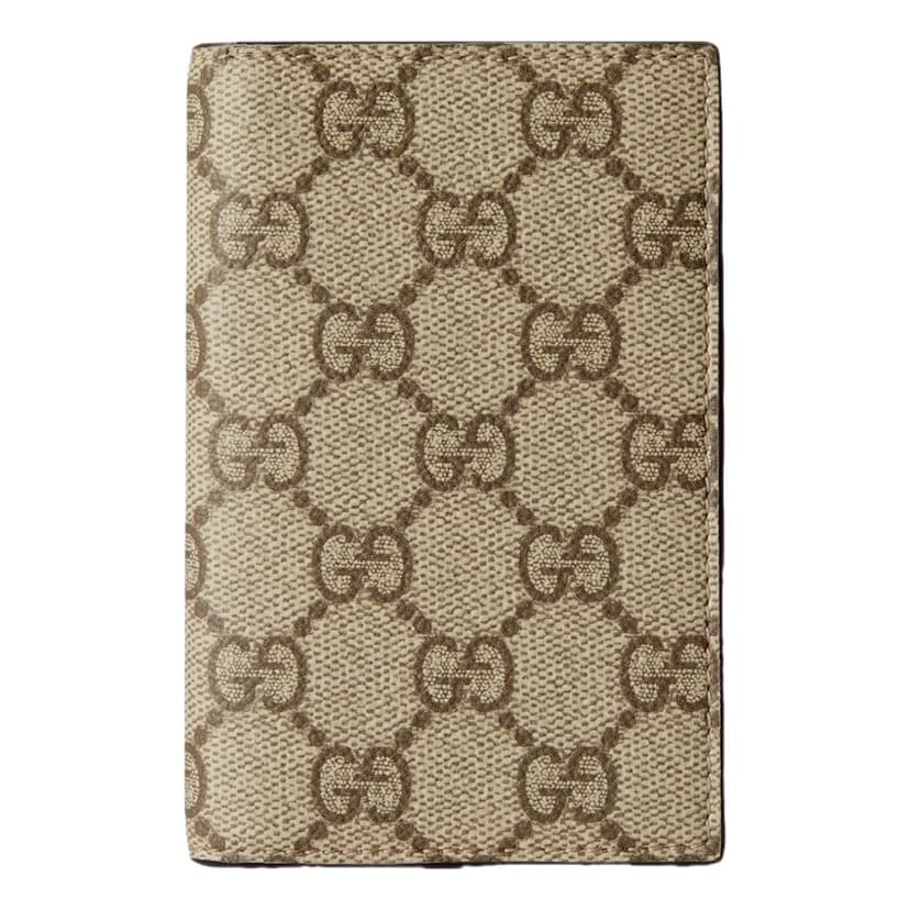 Gucci Gucci GG Supreme Canvas Beige Brown Leather Vertical Bifold Wallet