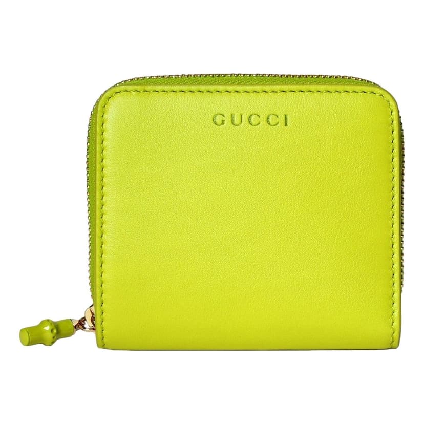 Gucci Gucci Bamboo Series Lime Green Leather Zip Around Bifold Wallet
