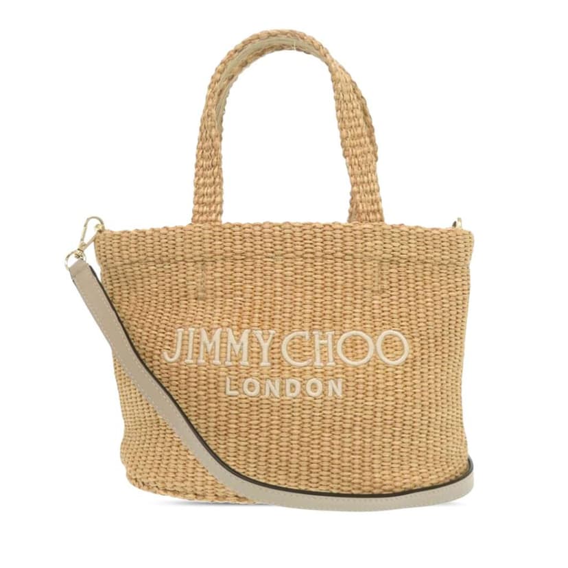 Jimmy Choo Mini Raffia Embroidered Logo East West Beach Tote