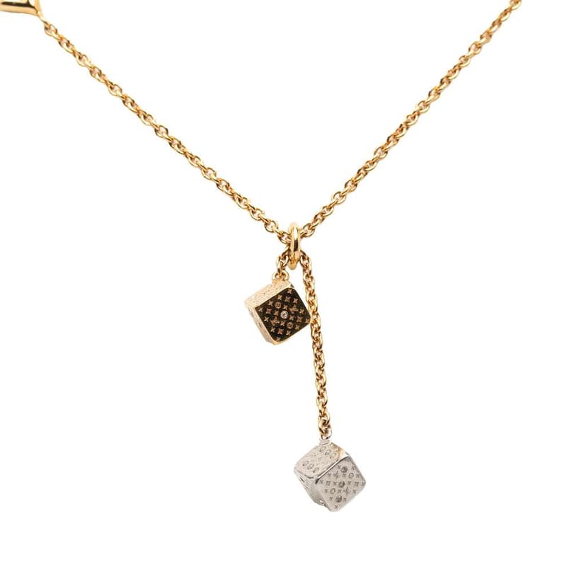 Louis Vuitton Gold Plated and Silver Plated Crystal Luckygram Game On Dice Pendant Necklace