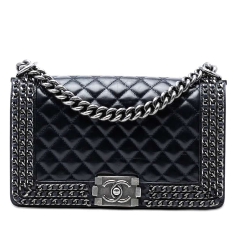 Chanel Old Medium Quilted Glazed Calfskin Chain Around Boy Flap