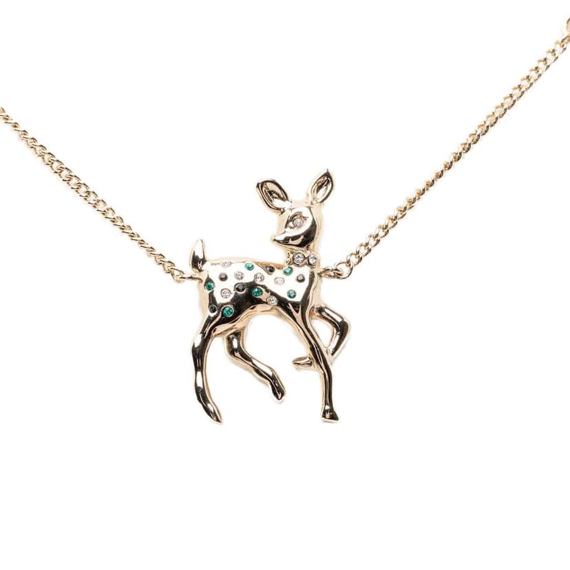 Chanel CC Brass Faux Pearl and Strass Deer Pendant Necklace