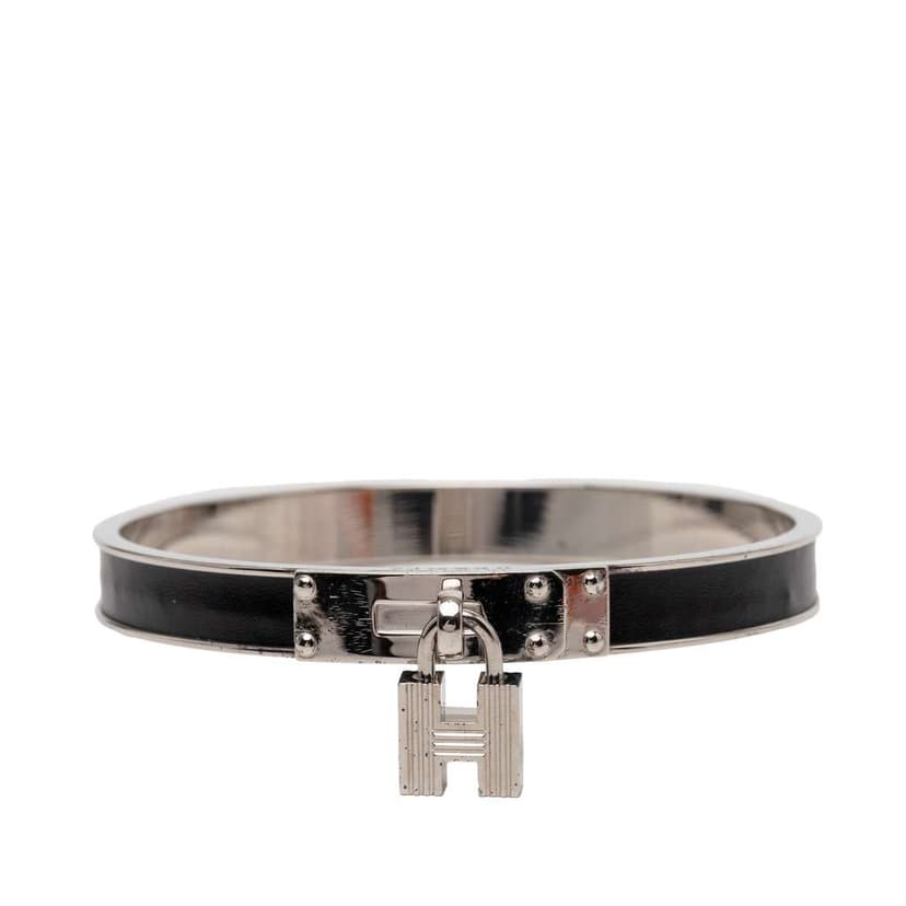 Hermès Palladium Plated Leather Kelly Cadena Lock Bangle Bracelet