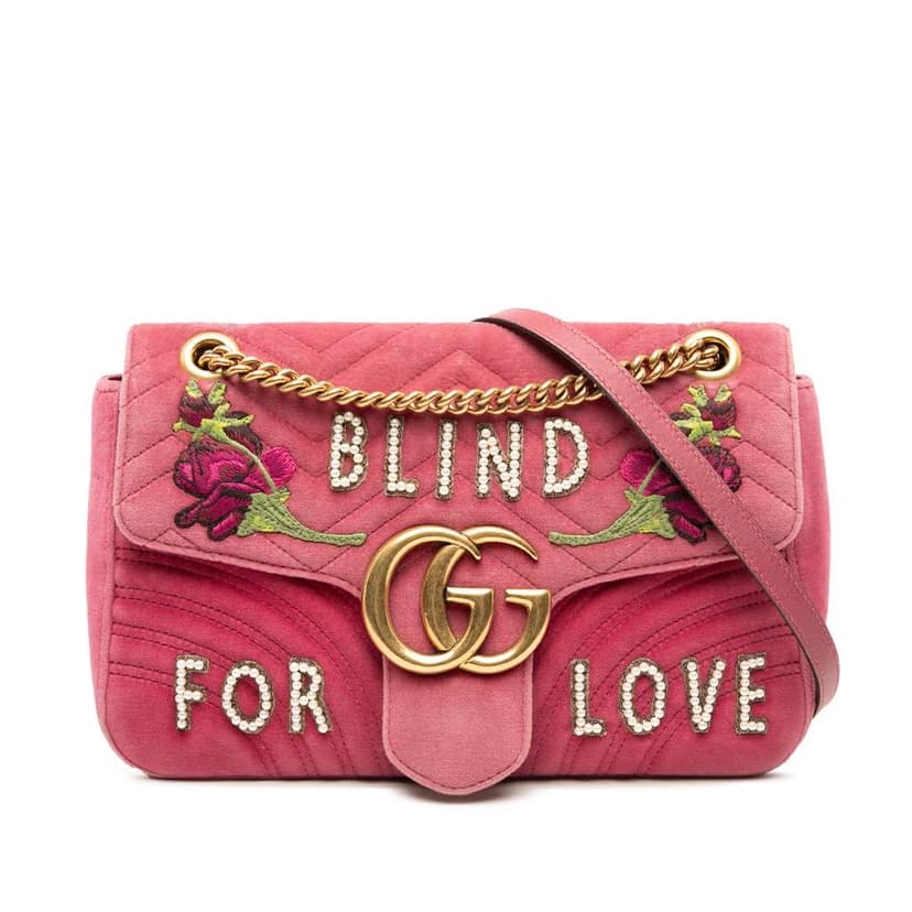 Gucci Large GG Marmont Matelasse Velvet Embroidered Blind For Love Shoulder Bag