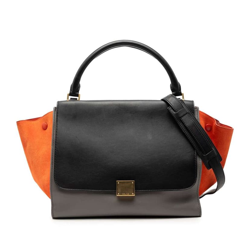 Celine Medium Tricolor Calfskin and Suede Trapeze Satchel