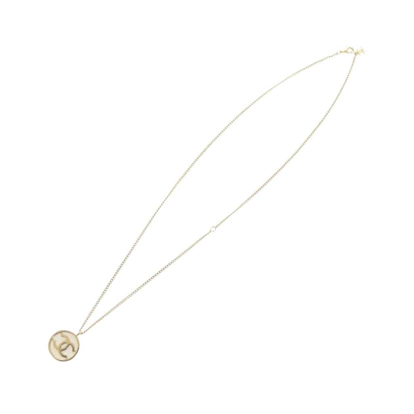 Chanel Gold Plated CC Mesh Round Pendant Necklace