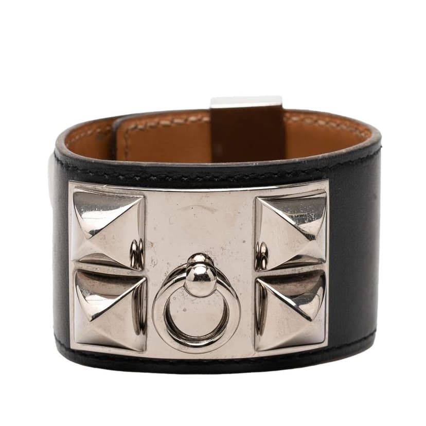 Hermès Swift Leather and Palladium Plated Collier de Chien Bracelet