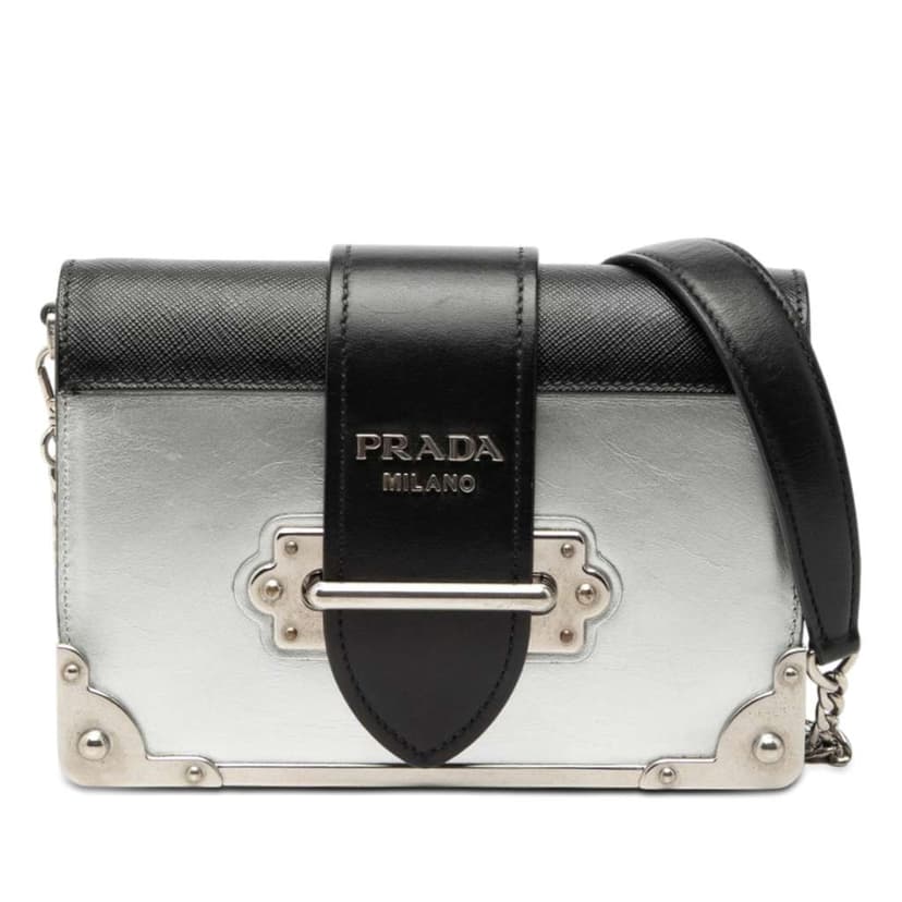Prada Saffiano Trimmed Metallic Vitello Cahier Bag