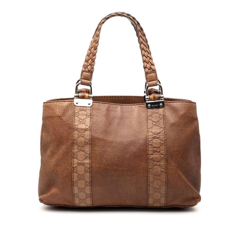 Gucci Medium Guccissima Trimmed Leather Bamboo Libeccio Tote