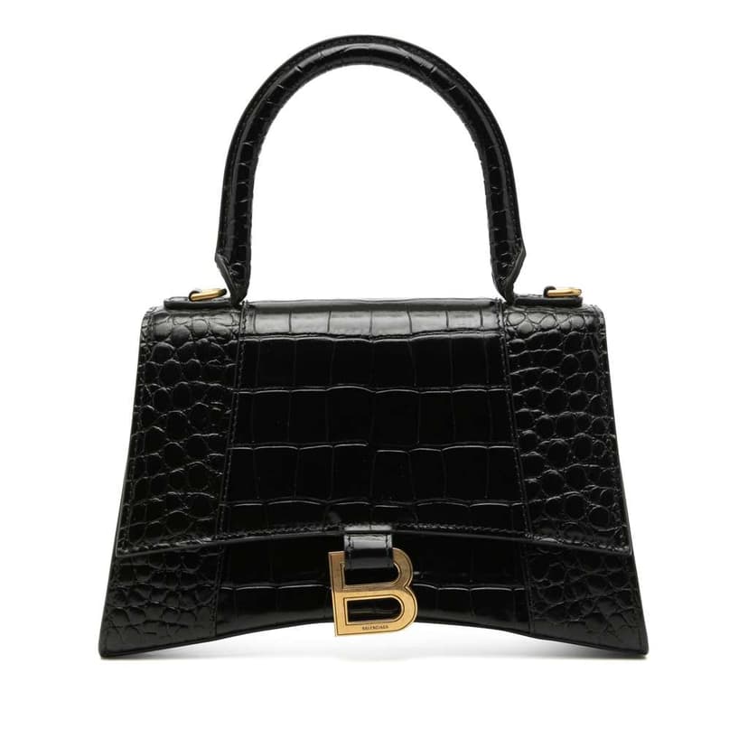 Balenciaga Small Croc Embossed Leather Hourglass Top Handle Bag