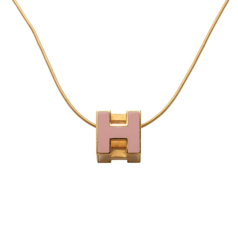 Hermès Gold Plated and Enamel Cage d H Pendant Necklace