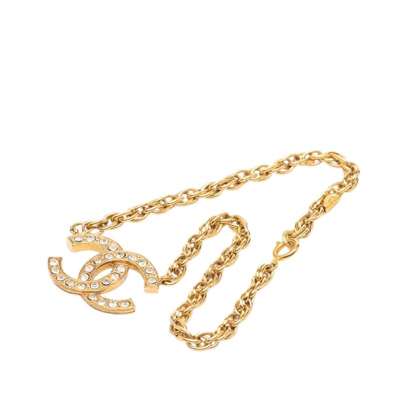 Chanel CC Gold Plated Crystal Pendant Necklace