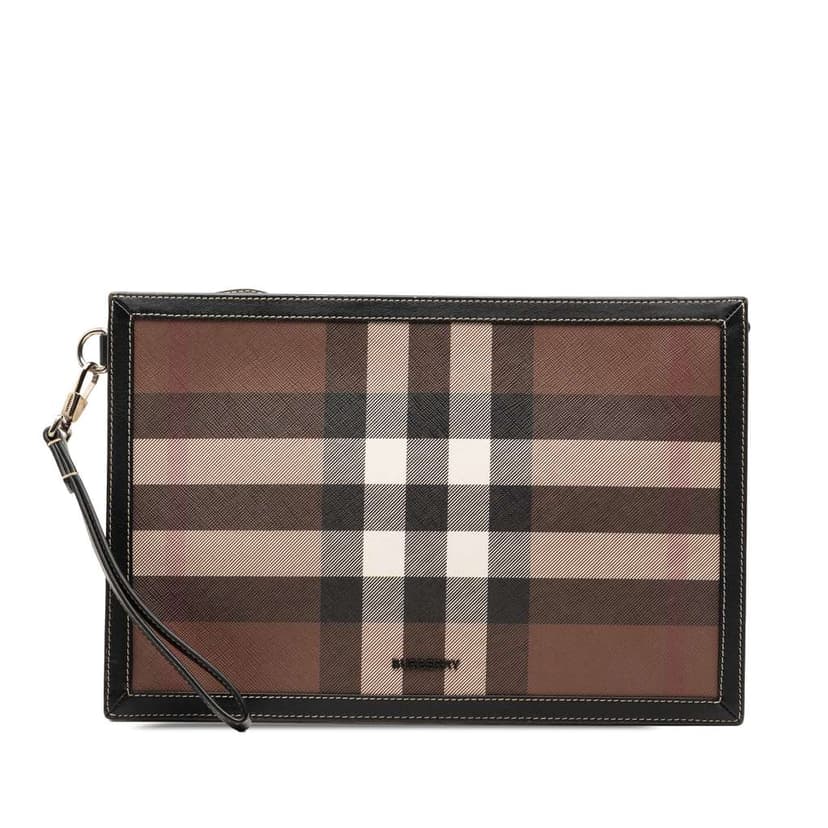 Burberry Check Coated Canvas and Leather Zip Pouch
