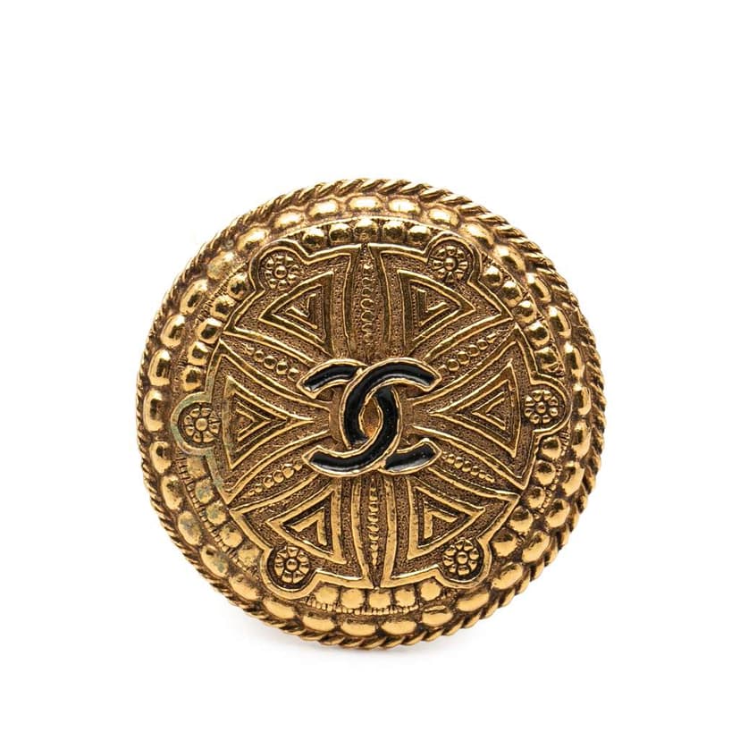 Chanel CC Gold Plated Round Brooch