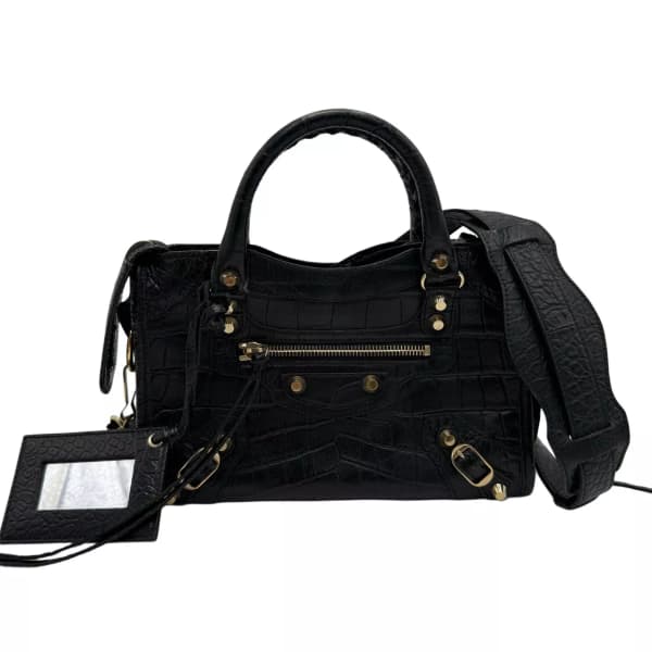 Balenciaga Black Croc City Bag