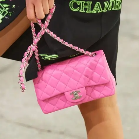 Designer clothing: pink Chanel double classic flap bag