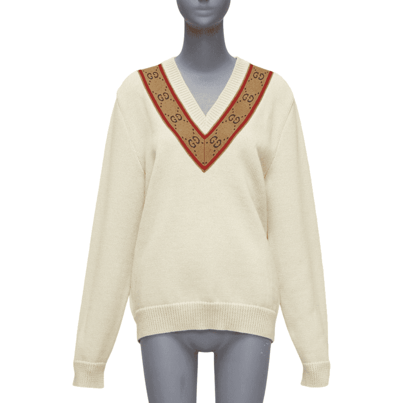 Gucci Vintage GG Sweater Beige Wool Never worn - Front View