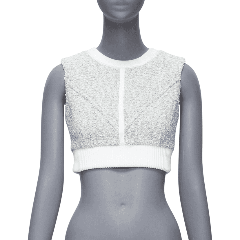 Louis Vuitton Boucle Tweed Top White Polyamide Never worn, with tag - Front View