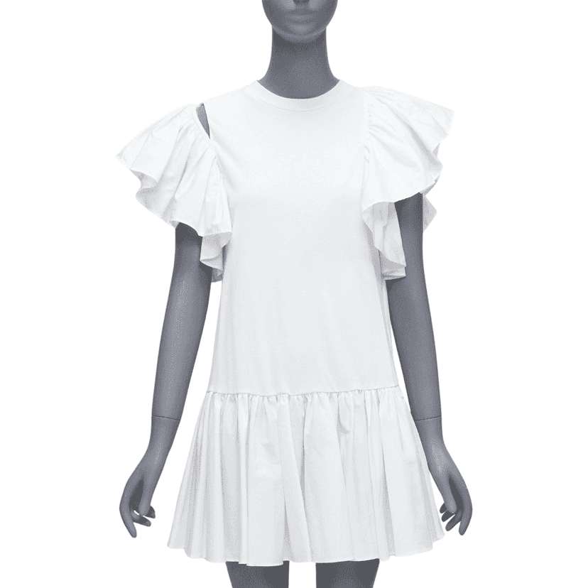 Alexander McQueen Ruffled Flared Dress White Cotton Very good condition - Front View