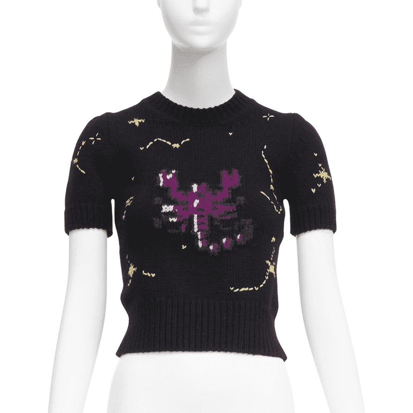 Christian Dior Zodiac Cropped Sweater Black Wool Never worn - Front View