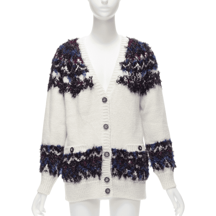Chanel Fluffy CC Cardigan Beige Polyamide Never worn - Front View