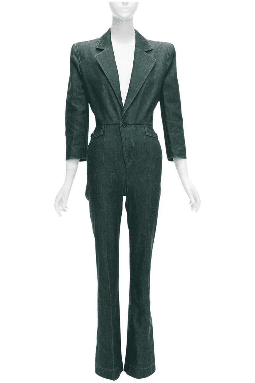 Saint Laurent Denim Shoulder Jumpsuit Blue Never worn - Front View