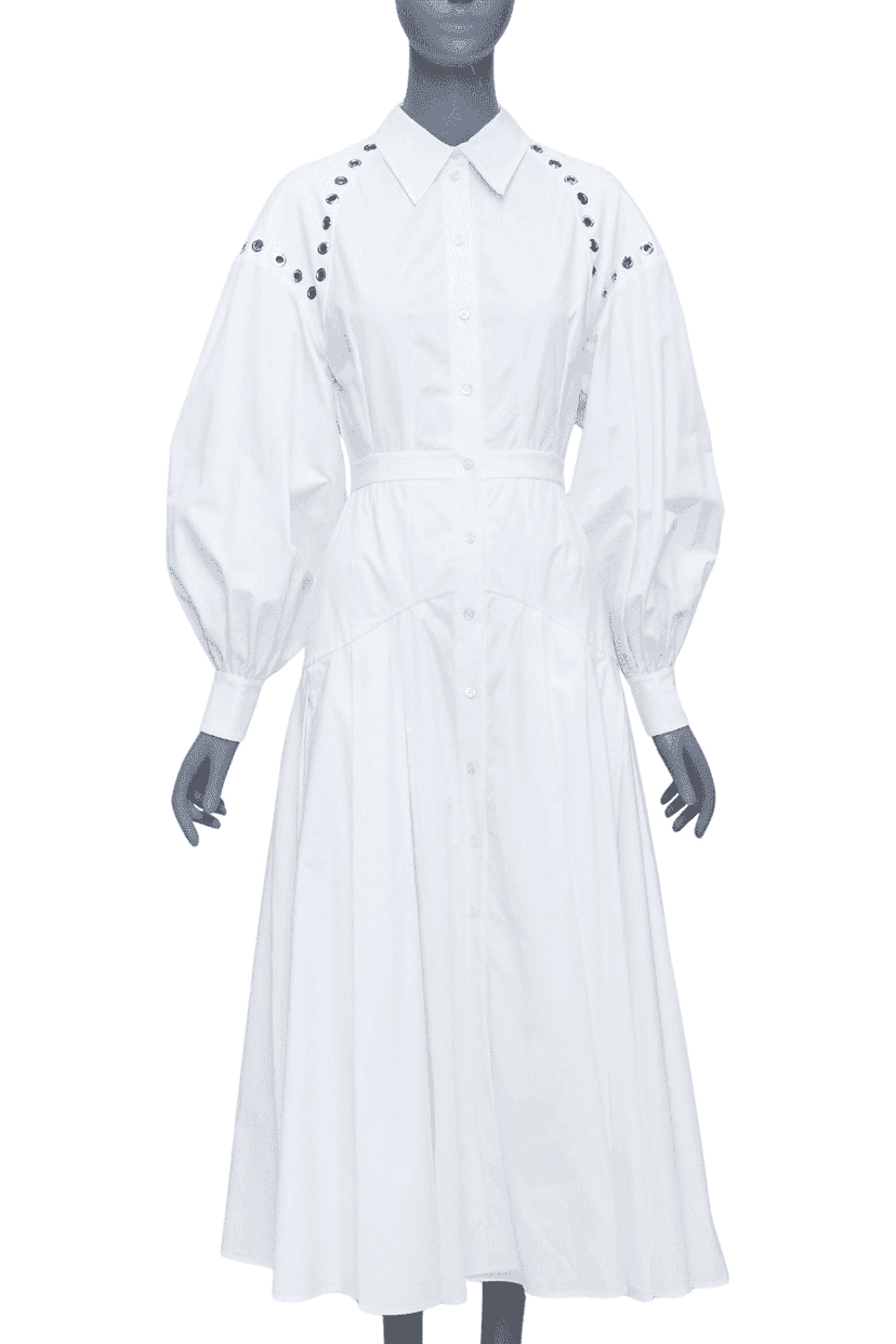 Alexander McQueen Grommet Midi Dress White Cotton Good condition - Front View