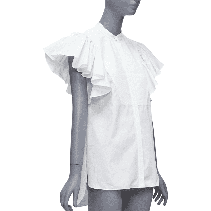 Alexander McQueen Frill Mandarin Shirt White Cotton Very good condition - Front View