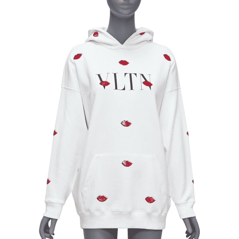 Valentino Garavani Sequin Lips Hoodie White Cotton Never worn - Front View