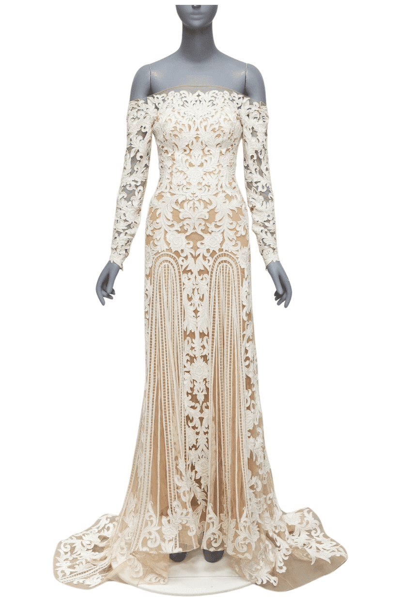 Zuhair murad Pearl Wedding Gown White Silk Very good condition - Front View