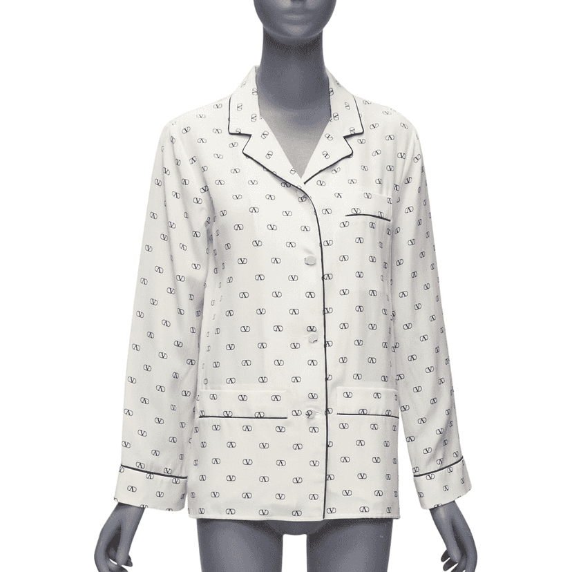 Valentino Garavani Piping Pajama Shirt Beige Silk Never worn, with tag - Front View