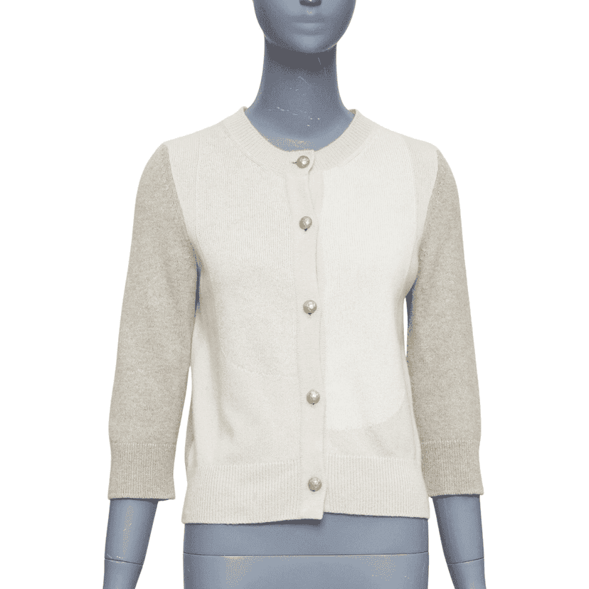 Chanel Colorblocked Cardigan Beige Cashmere Good condition - Front View