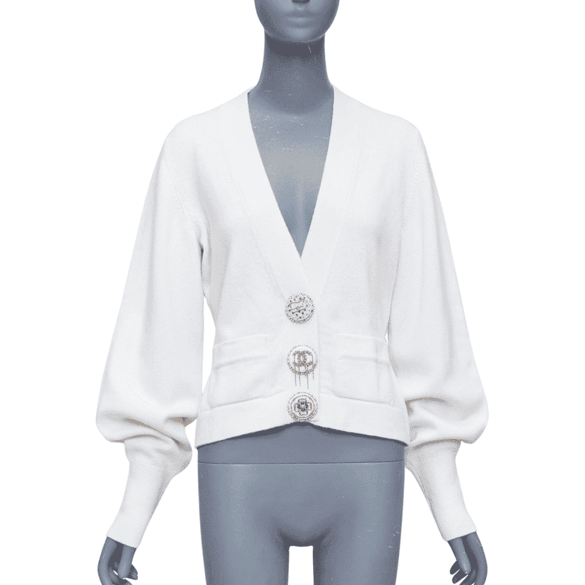 Chanel Crystal Buttons Cardigan Beige Cashmere Never worn - Front View