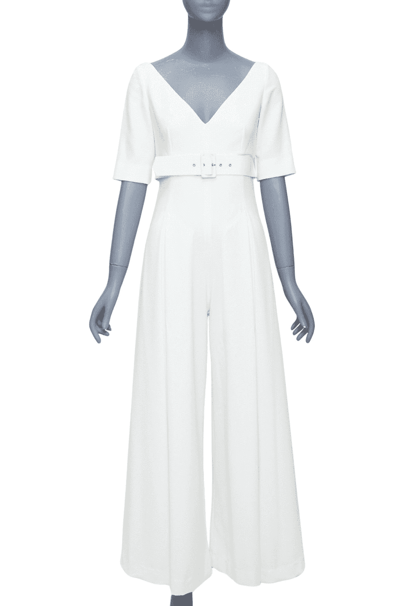 Emilia Wickstead Cloque Belted Jumpsuit Beige Polyester Very good condition - Front View