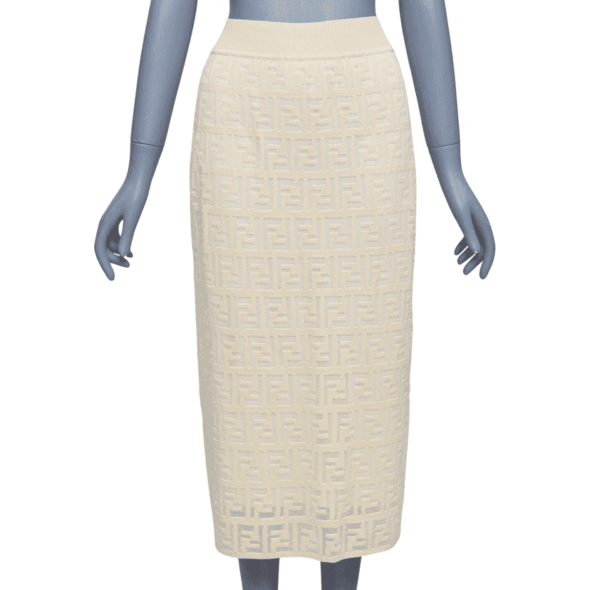 Fendi Zucca Knit Skirt Beige Cotton Very good condition - Front View