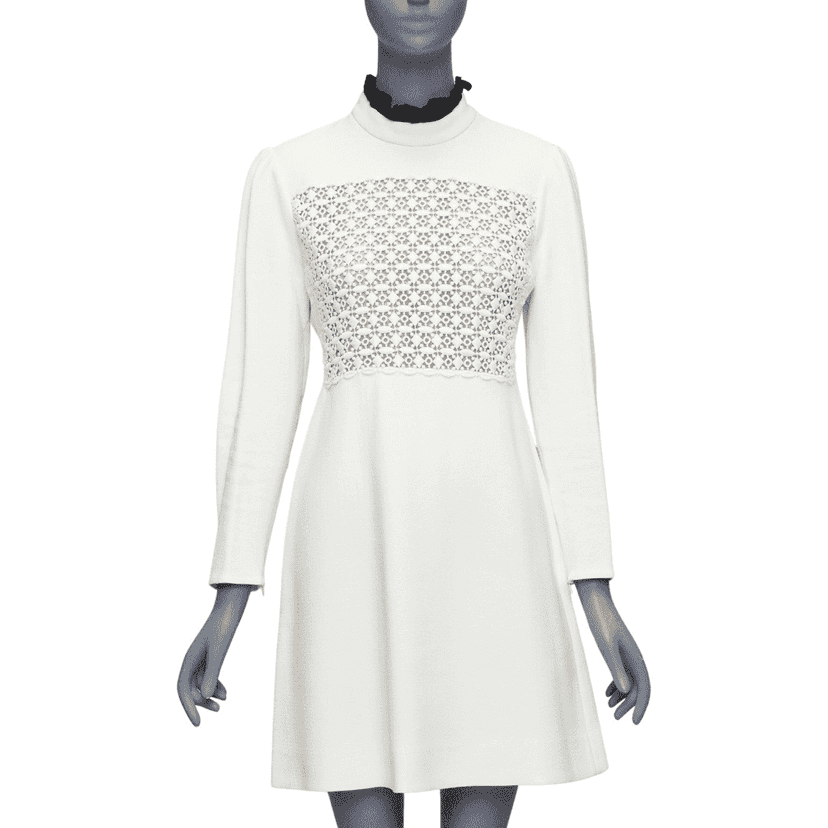 Giambattista Valli Ruffle Collar Dress Beige Cotton Fair condition - Front View