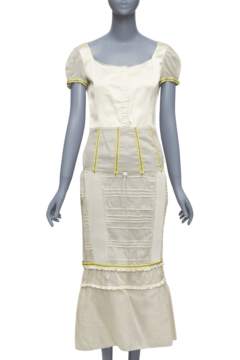 Miu Miu Patchwork Neon Dress Ecru Silk Very good condition - Front View