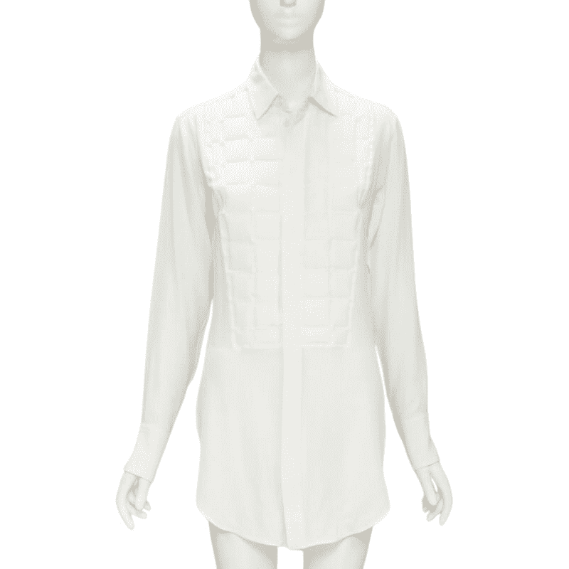 Bottega Veneta Quilted Bib Shirt White Silk Never worn - Front View