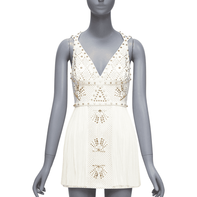 Versace Studded Skirt Dress Ecru Polyamide Good condition - Front View