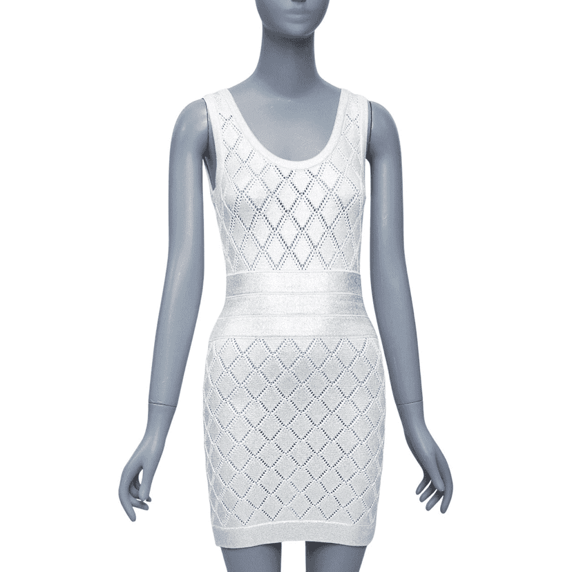 Balmain Argyle Knit Dress Silver Viscose Never worn - Front View