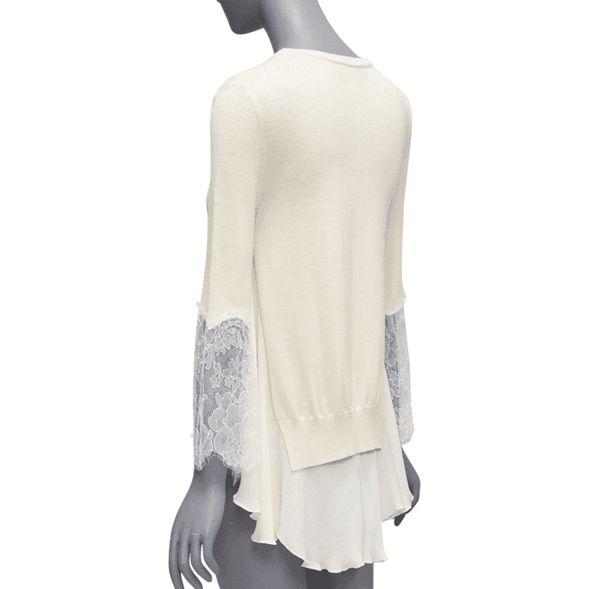 Oscar De La Renta Lace Flare Hem Sweater Beige Wool Very good condition - Front View