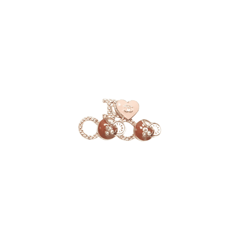 Chanel Heart Pearl Pin Pink Metal Fair condition - Front View