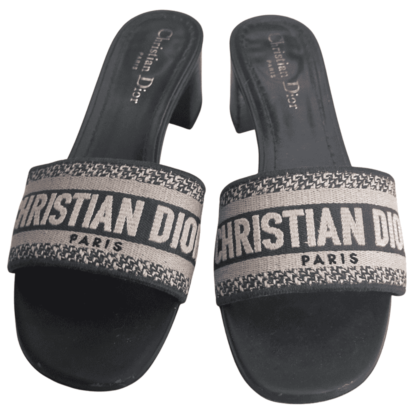 Christian Dior Dway Slide Sandals Navy Canvas Good condition - Front View