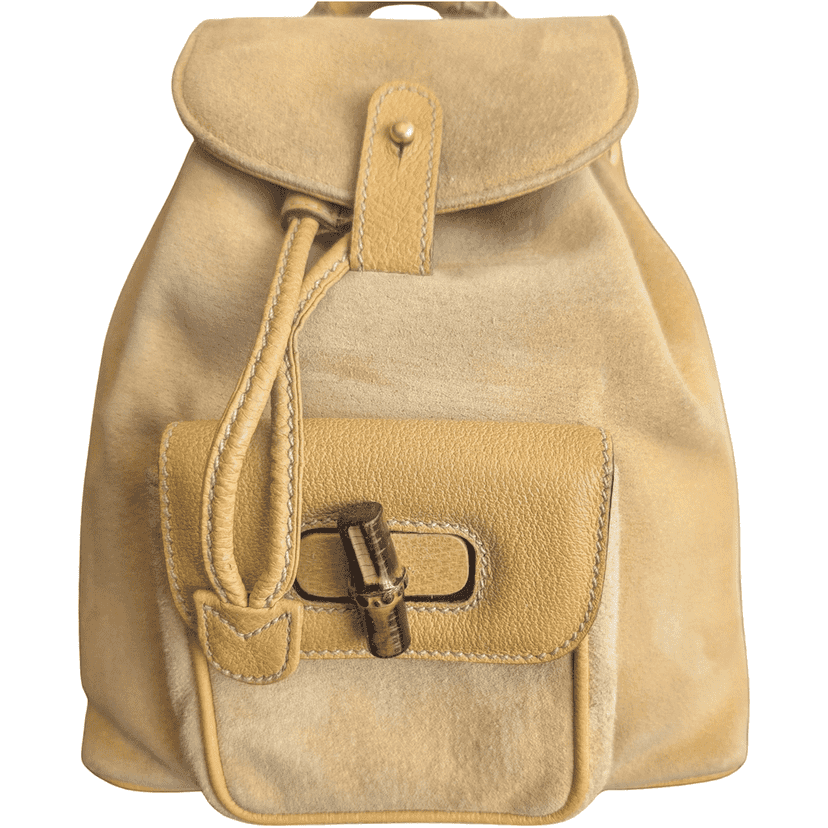 Gucci Vintage Gucci Bamboo Backpack Yellow Leather Wood Very good condition - Front View